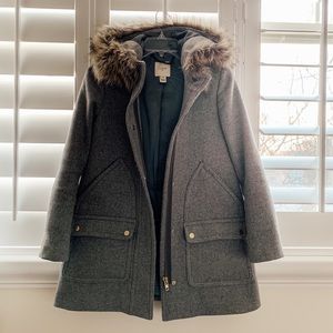 Jcrew wool coat grey with fur hood chateau 00p